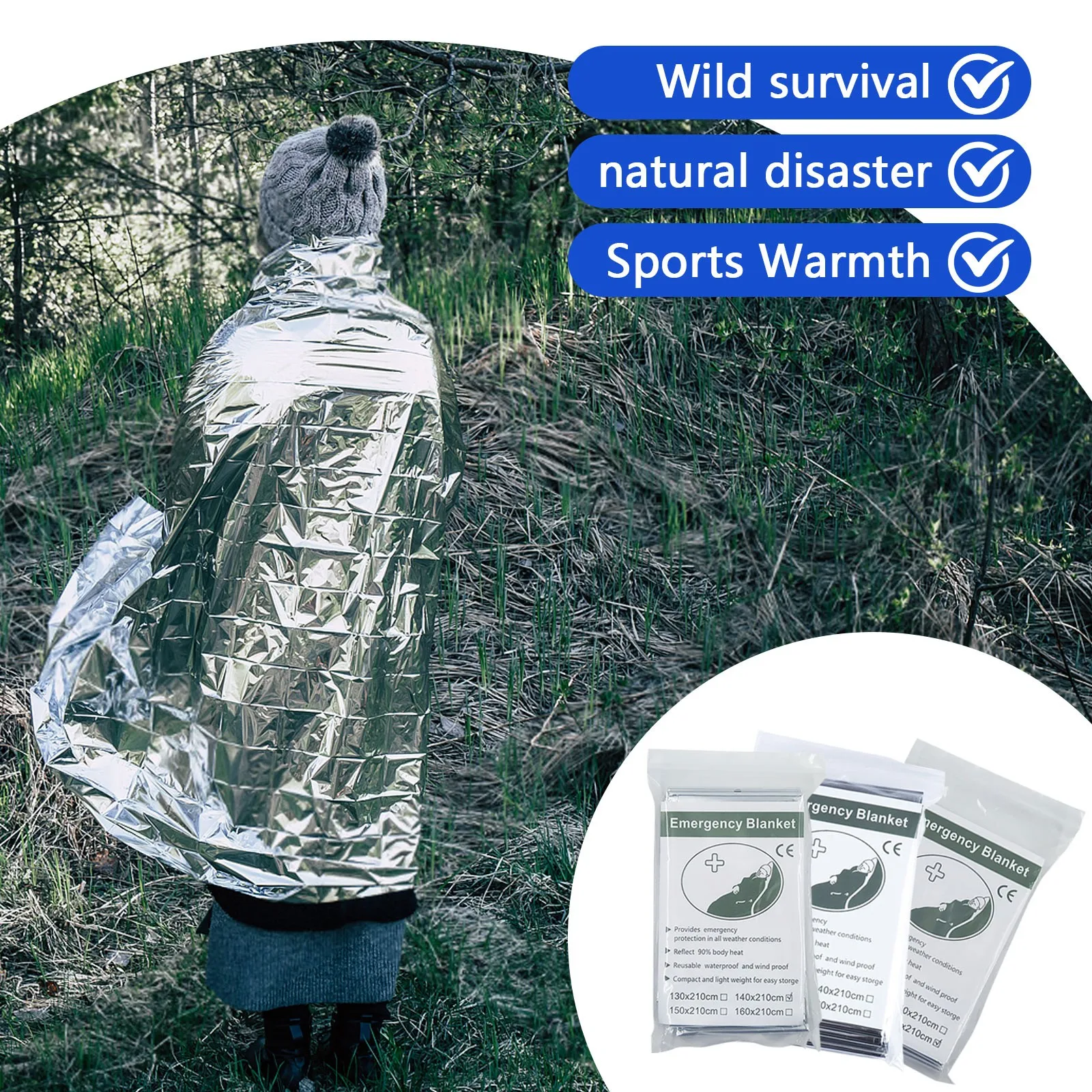 بطانية طوارئ خارجية عازلة محمولة مقاومة للبرد من رقائق الألومنيوم عاكسة لحقل تسلق الجبال والإسعافات الأولية #2