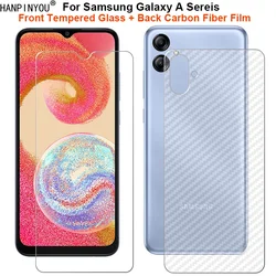 For Samsung Galaxy A05 A05s A15 A25 A35 A55 A04 A04s A24 A34 A54 Core = Back Carbon Fiber Film + Tempered Glass Screen Protector