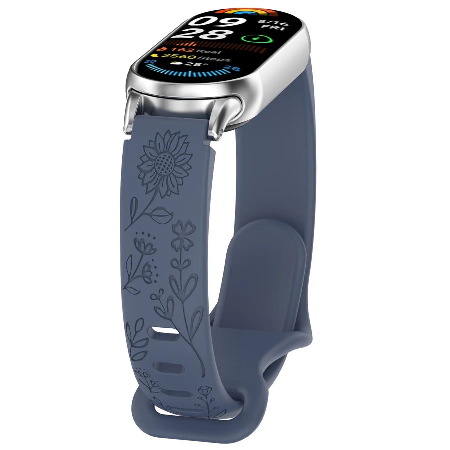 Voor Xiaomi Band 10 9 8 Siliconen Horlogeband 3D Carving Bloemen Smart Horlogeband Vervanging Armband voor Xiaomi Miband 8/9 Band