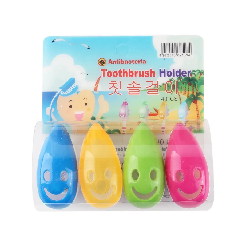 Cute 4P Smiling Face Suction Cup Toothbrush Holder, Bathroom Toothbrush Holder, 4 Sets of Life and Home Toothbrush Sets