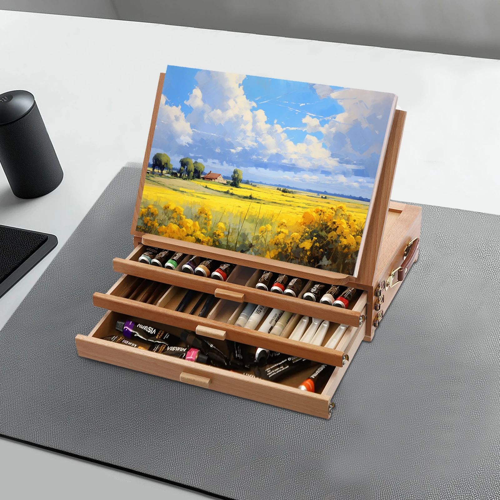 Adjustable Storage Box Easel Painting Board Stand with Drawers Multi-Function Storage Box Easel