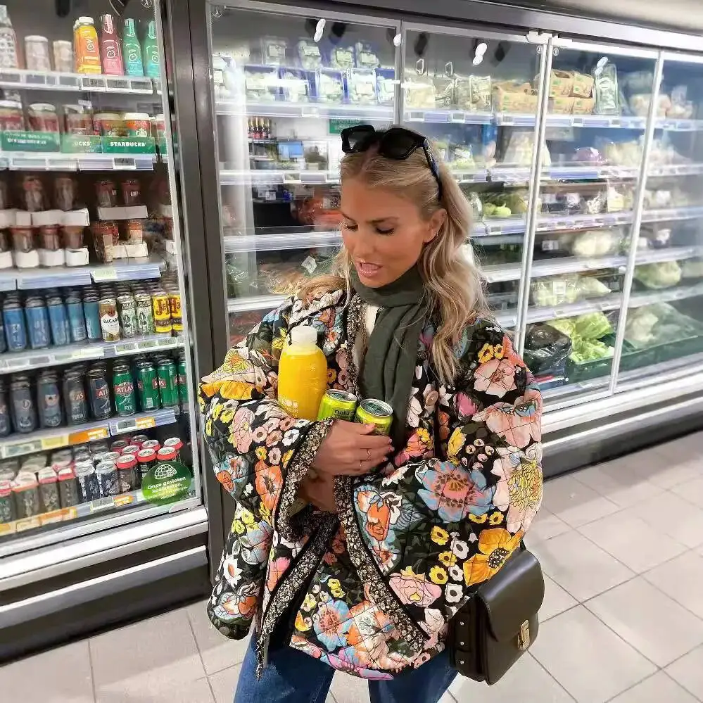 Printed Women's Autumn Quilted Double-Sided Cotton Cardigan Long-Sleeved Cashmere Jacket Elegant Women Streetwear