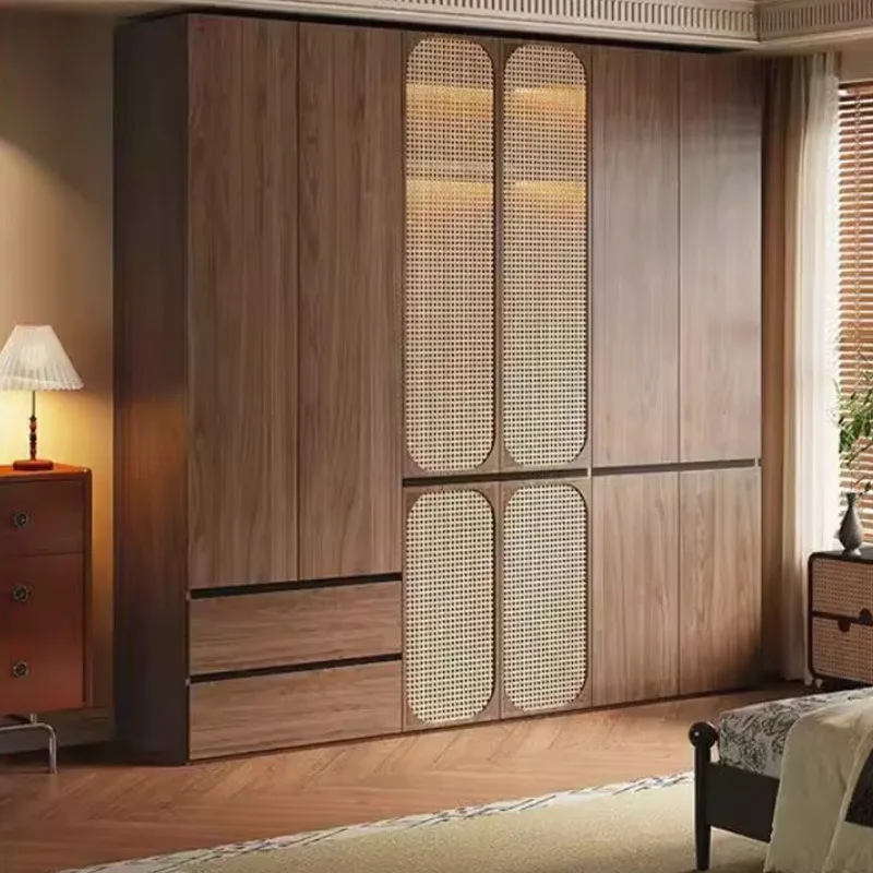 Wardrobe household, bedroom cloakroom small apartment large capacity rattan storage against the wall