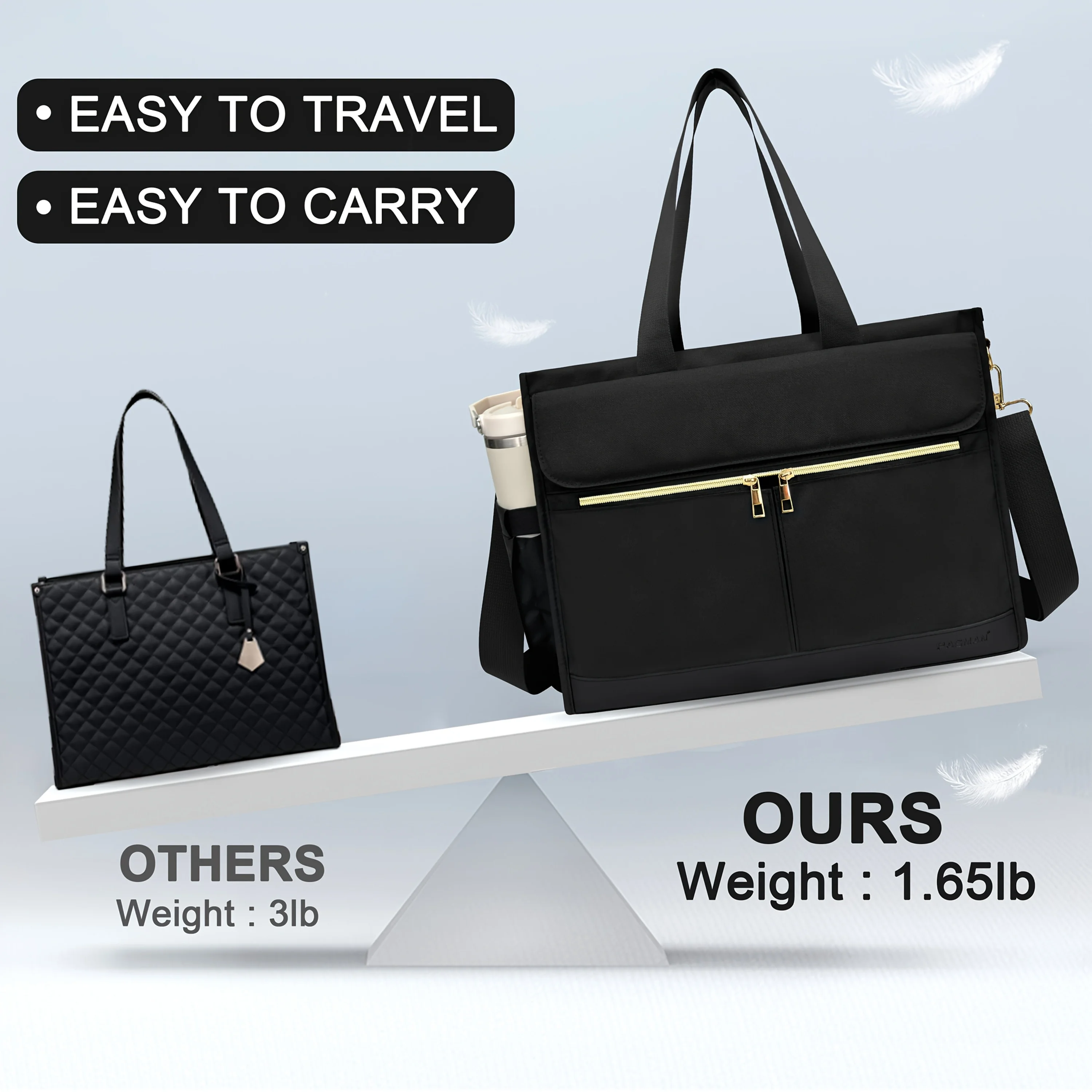 حقيبة غداء معزولة للنساء مع حجرة كمبيوتر محمول مقاس 15.6 بوصة وجيب جانبي سعة 40 أونصة، حقيبة عمل من قماش أكسفورد للمكتب والمدرسة