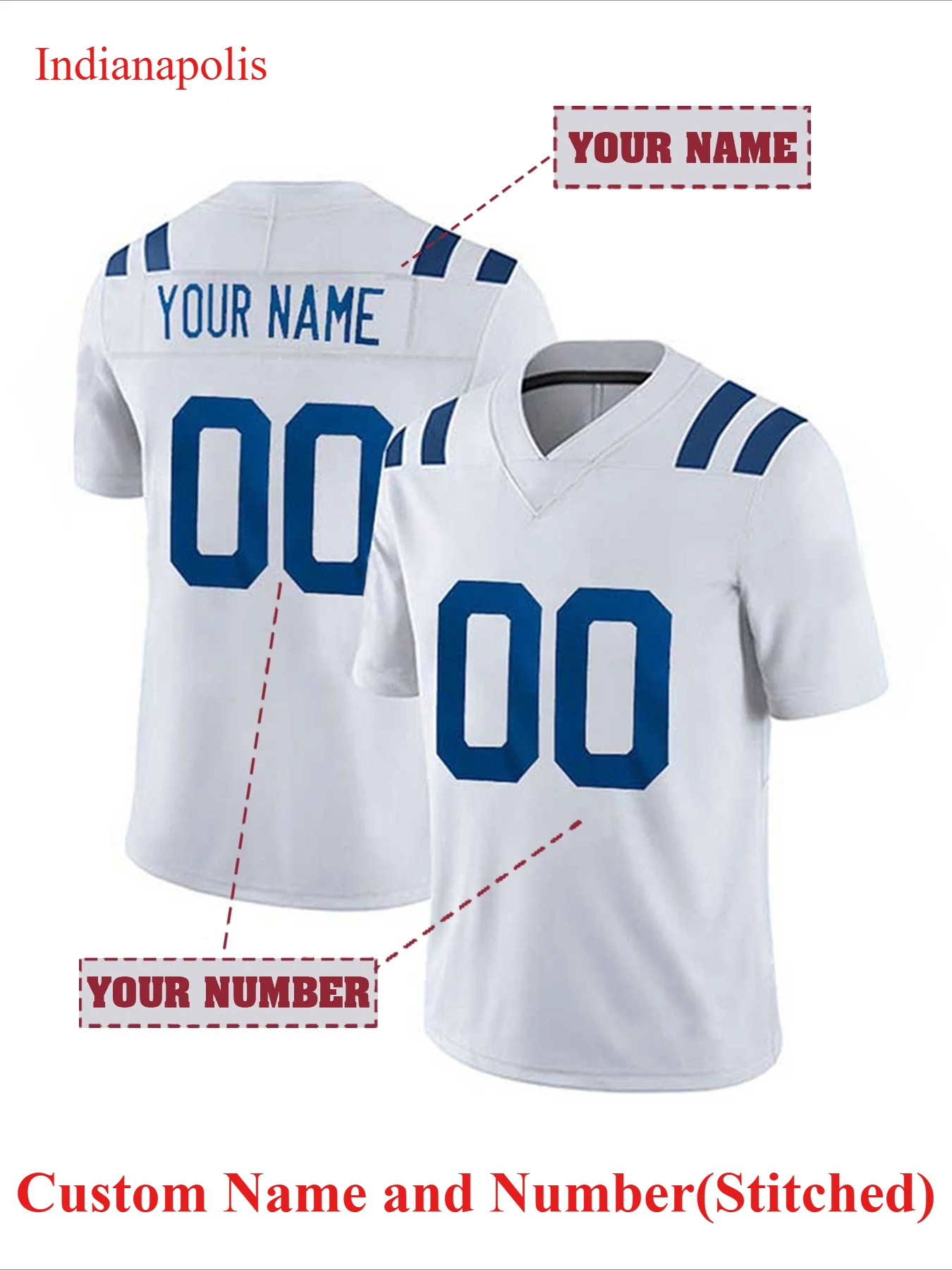 Custom Men's Indianapolis Rugby Jersey Breathable&Loose Fit,Short Sleeve with Name & Number, Ideal for Team Training&Casual Wear