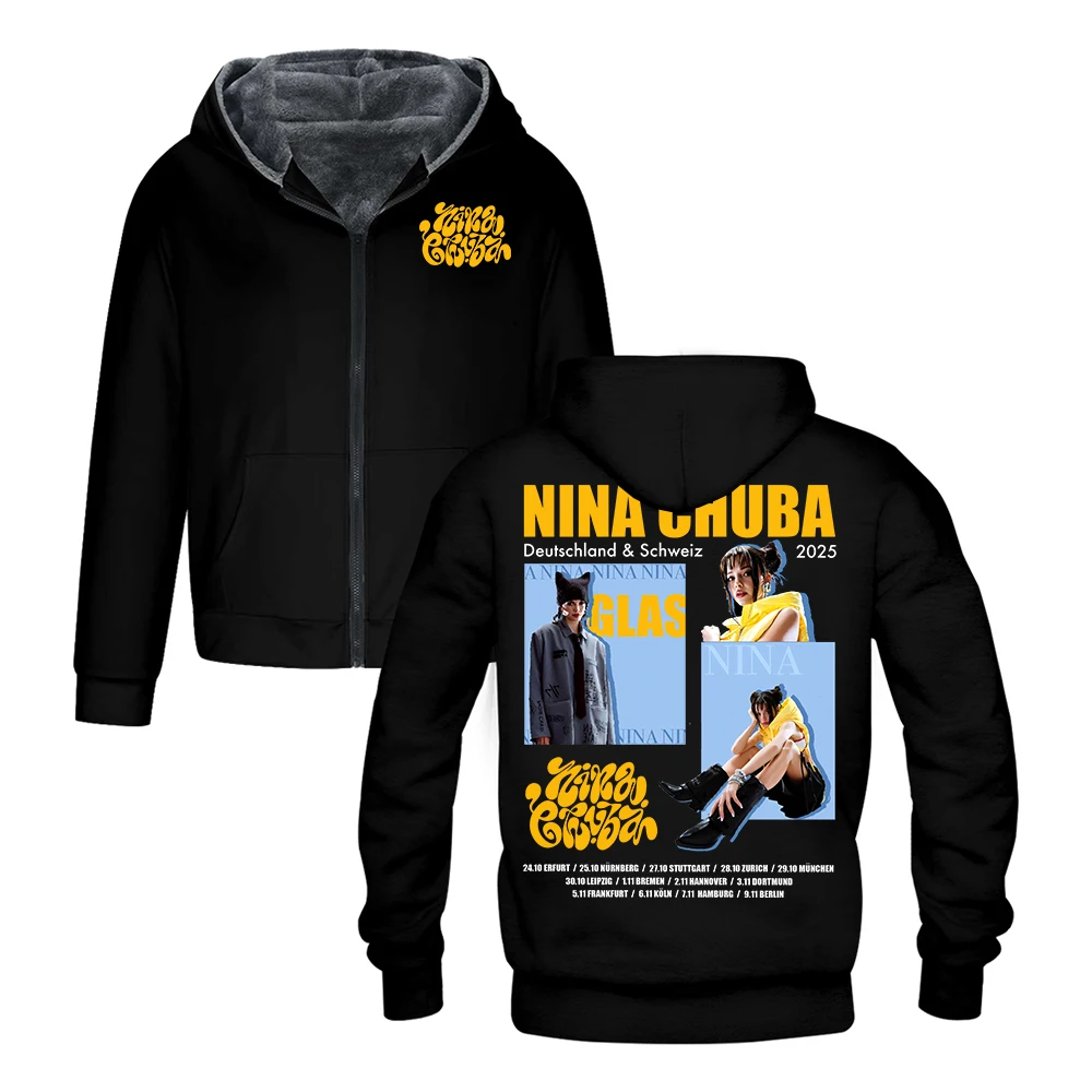 GF نينا تشوبا خمر الرسم 2025 الساحة جولة قلنسوة بسحاب كم طويل الشارع الشهير الرجال النساء سترة سترات معطف الشتاء #2