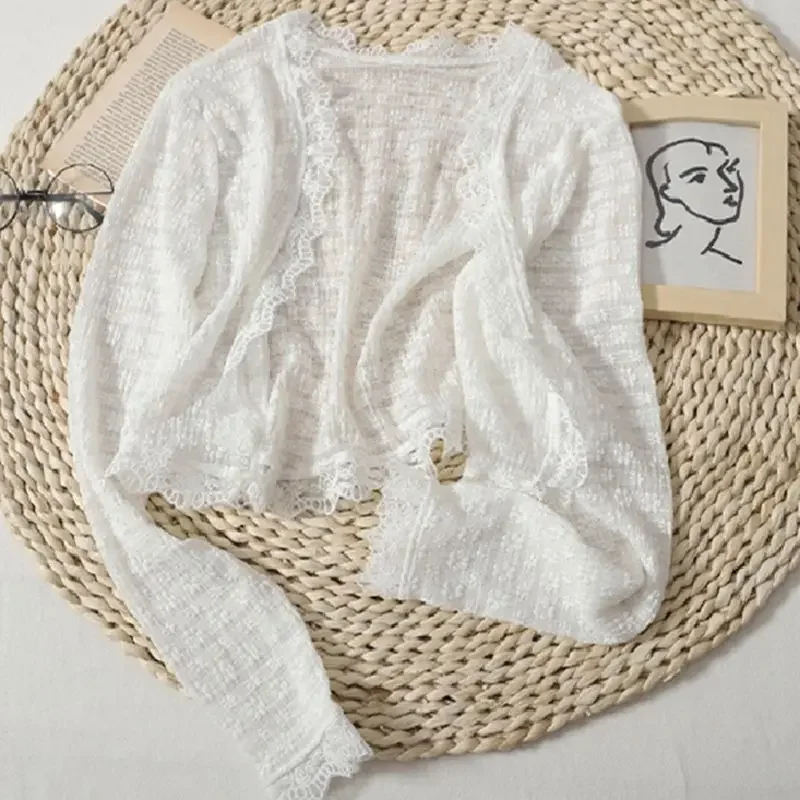 Giacche a prova di sole Donna Pizzo impiombato Elegante Estate Casual Sottile Stile coreano Temperamento Ins Solido Tutto-fiammifero Moda Tenero Chic