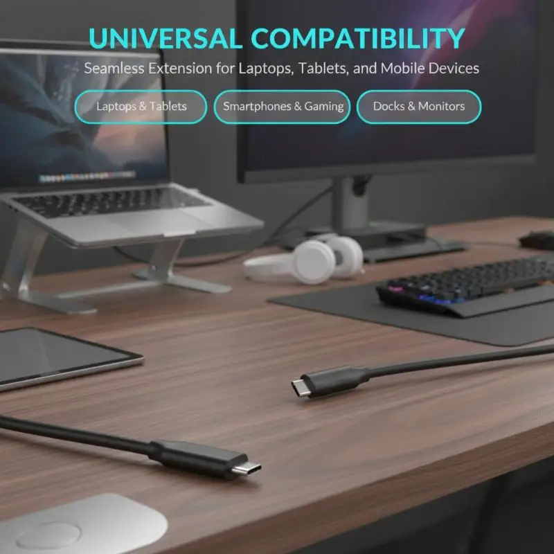 USB3.2 Extension Cable Type C 20Gbps Extender Cord USB3.2 Gen2*2 USB C Male To Female Data Cable For PC Laptop