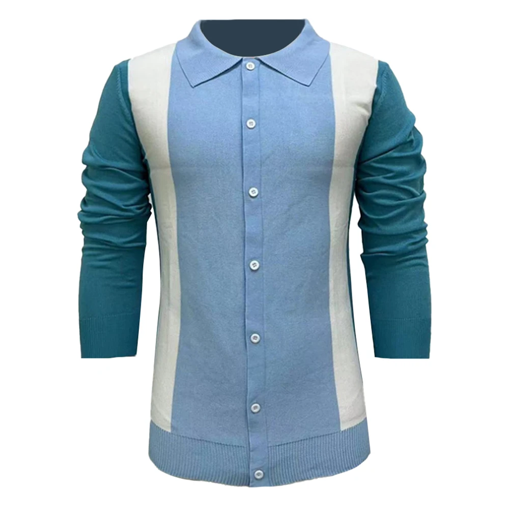 

Mens Casual Spring And Autumn New Style Knitted Sweaters With Contrasting Color Long-Sleeved Business Casual Polo Shirts For Men