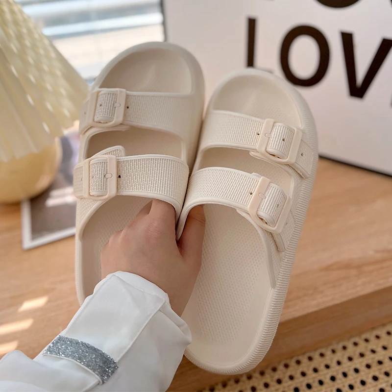 Pillow Slides Fashion Casual Double-Buckle Slippers Thick Bottom Feeling Eva Sandals Slippers for Women