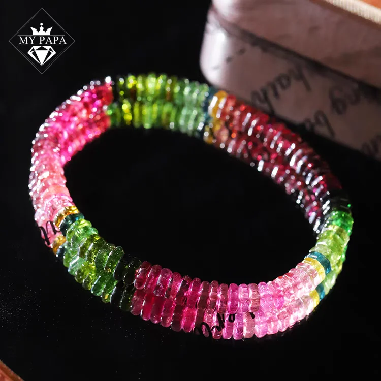 

Natural Colorful Tourmaline Bracelet Clear Abacus Beads Women Men 5.8mm Rainbow Red Tourmaline Jewelry AAAAAAA