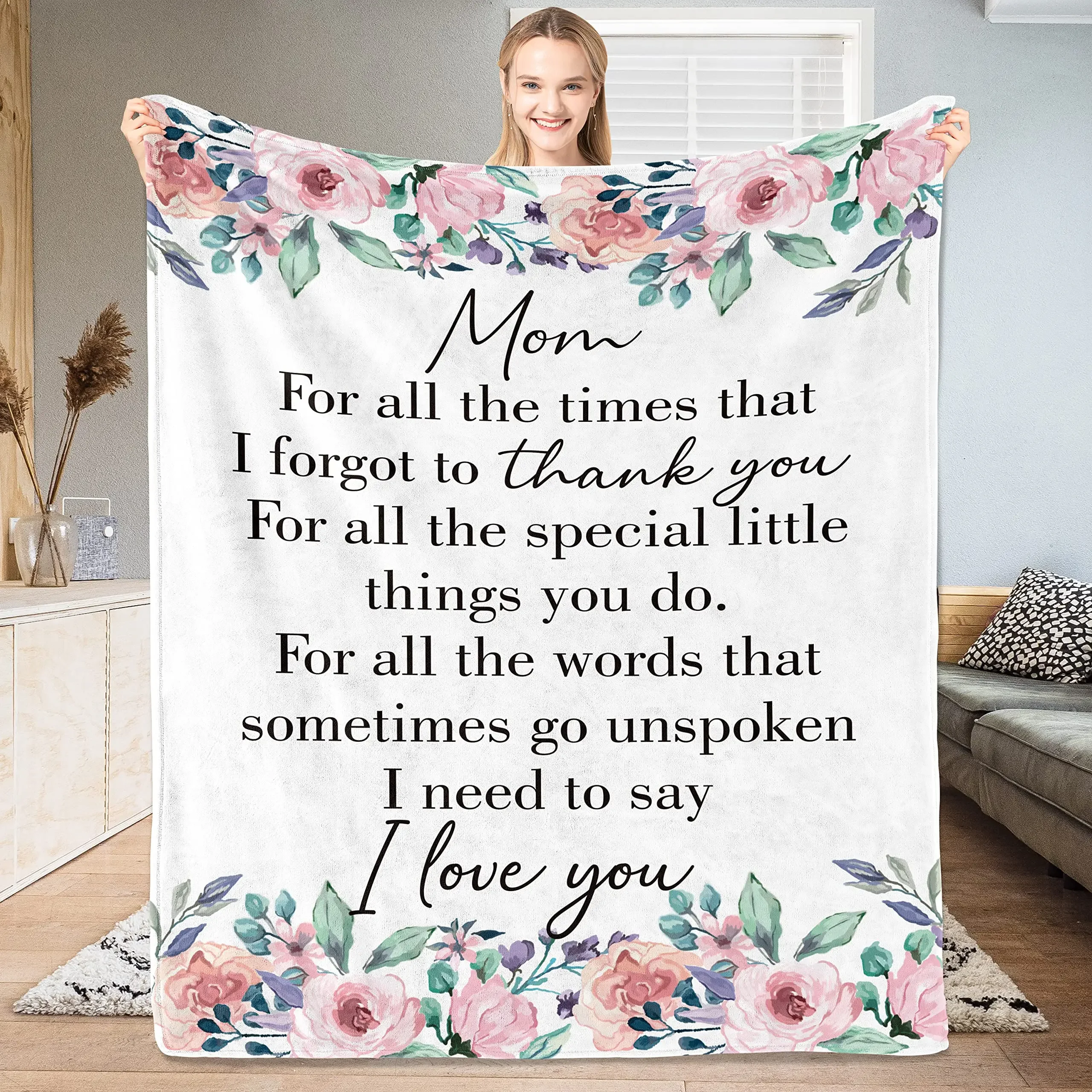 Thanksgiving Day Gift Letter Flannel Throw Blanket for Dad Mom Blanket King Queen Size for Bed Sofa Couch Super Soft Lightweight