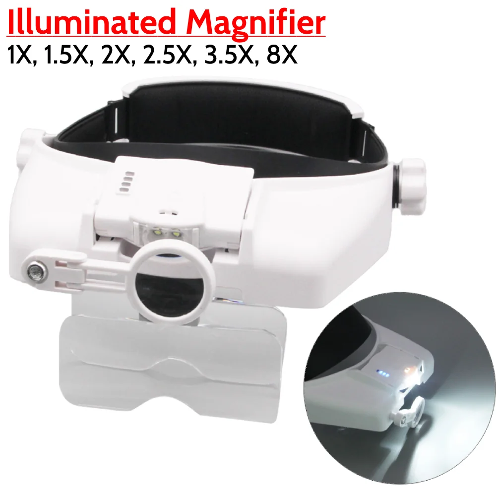 Headband Illuminated Magnifier USB Rechargeable Repair Solder Magnify Glasses 5 Interchangeable Lens Third Hand Loupe