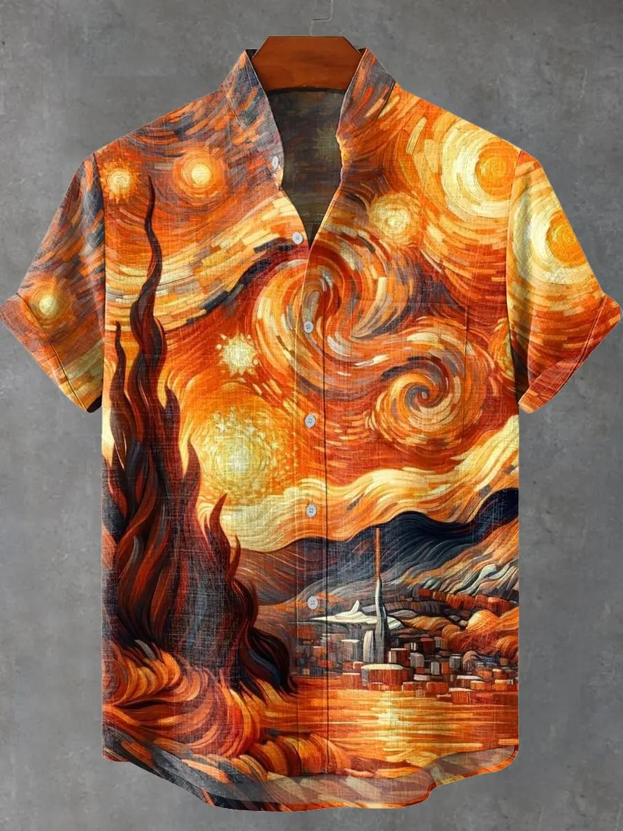Nuevo Meteor gradiente arte 3D patrón impreso Casual botón manga corta Camisa estampada verano Venta caliente moda Casual