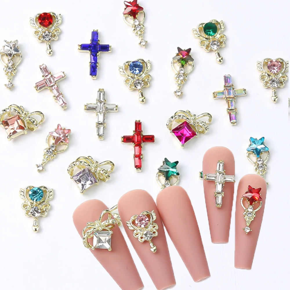 10/20Pcs Sailor Warrior 3D Nail Charms Stars/Heart/Pentagram Crystal Nail Art Gold Color Metal Luxury Alloy Manicure Accessories