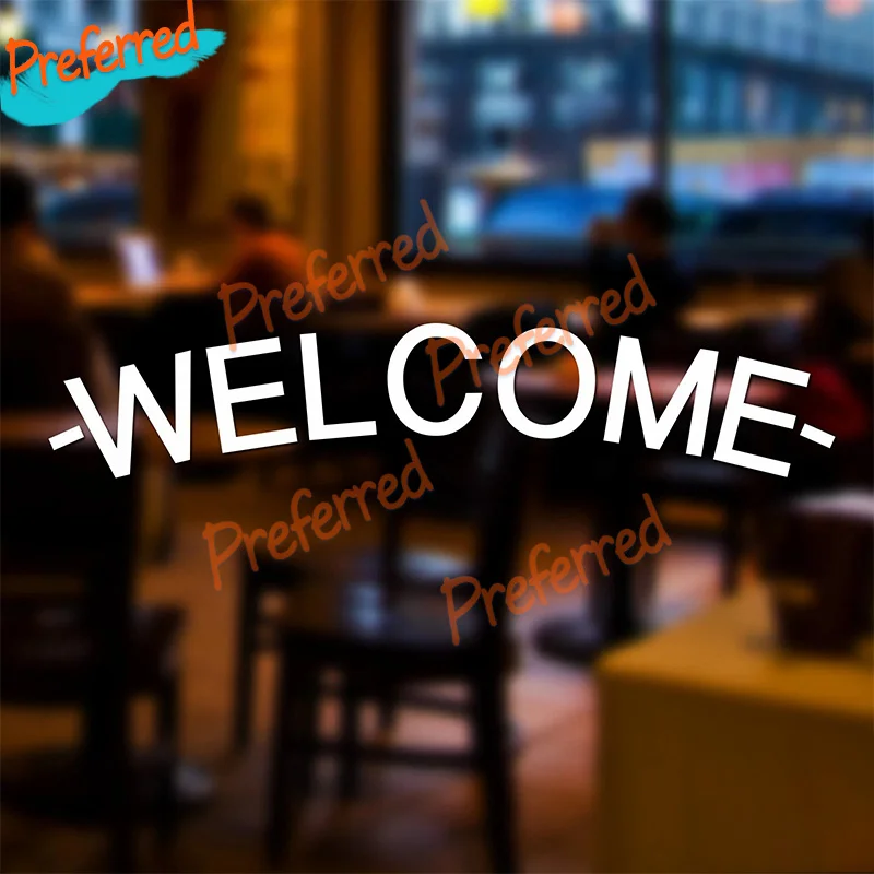 2x Welcome Shop Window Door Vinyl Decal Sticker Takeaway Coffee Shop Barbers Sign - Customizable in Any Sticker Size