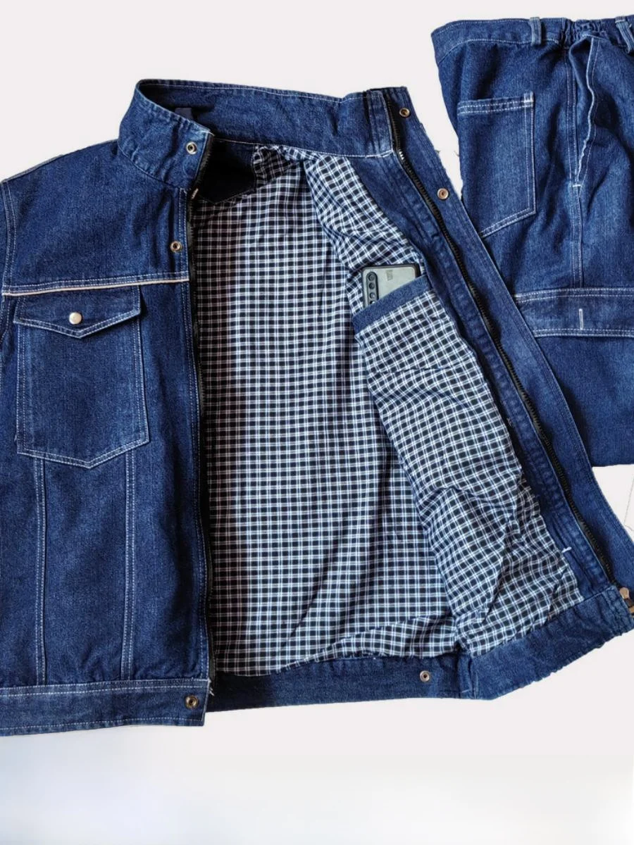 

Утолщенный двухслойный джинсовый рабочий костюм для мужчин, спецодежда, износостойкая одежда из чистого хлопка для промышленности