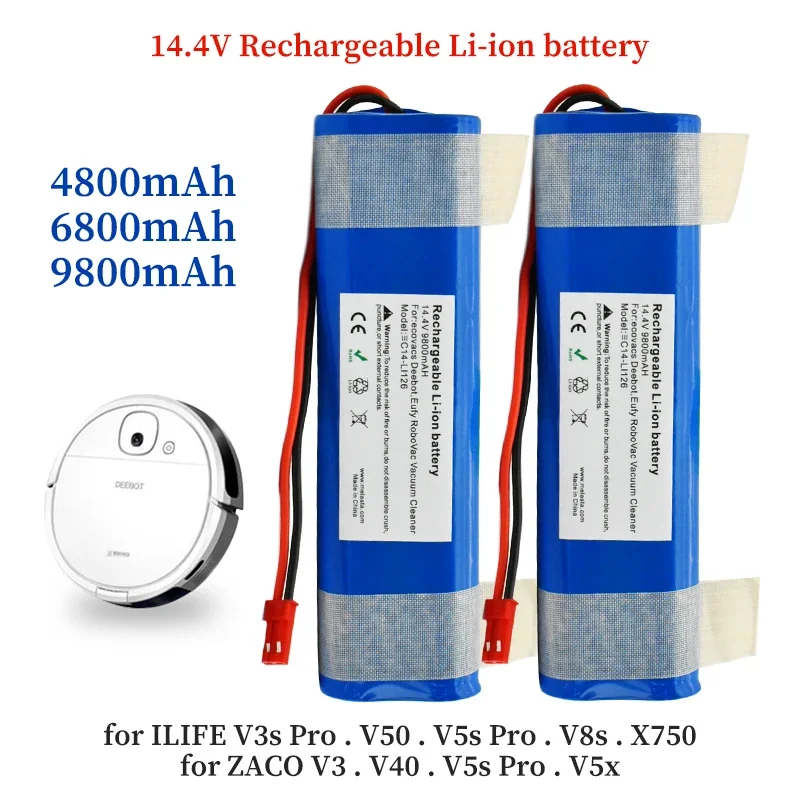 

air transport Original 14.4 V 4S1P 4800/6800/9800mAh 18650 battery suitable for iLife v3, V50 v5, V8s x750 robot vacuum cleaner