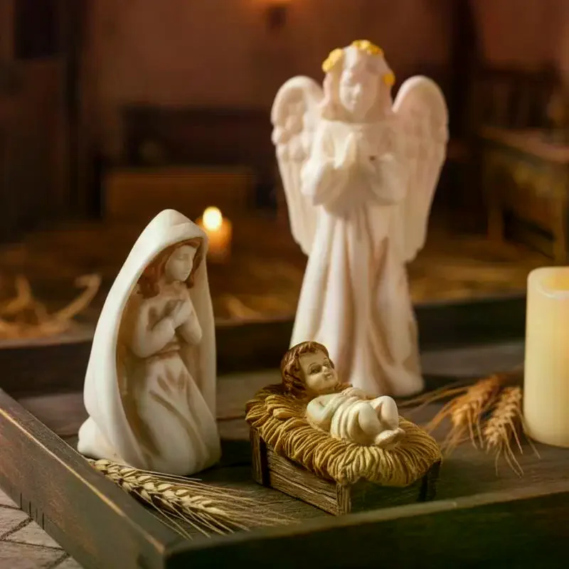 7Pcs/Set Nativity Scene Lamb Modeling Resin Figurines Tabletop Religious Decor For Home Holiday Ornaments