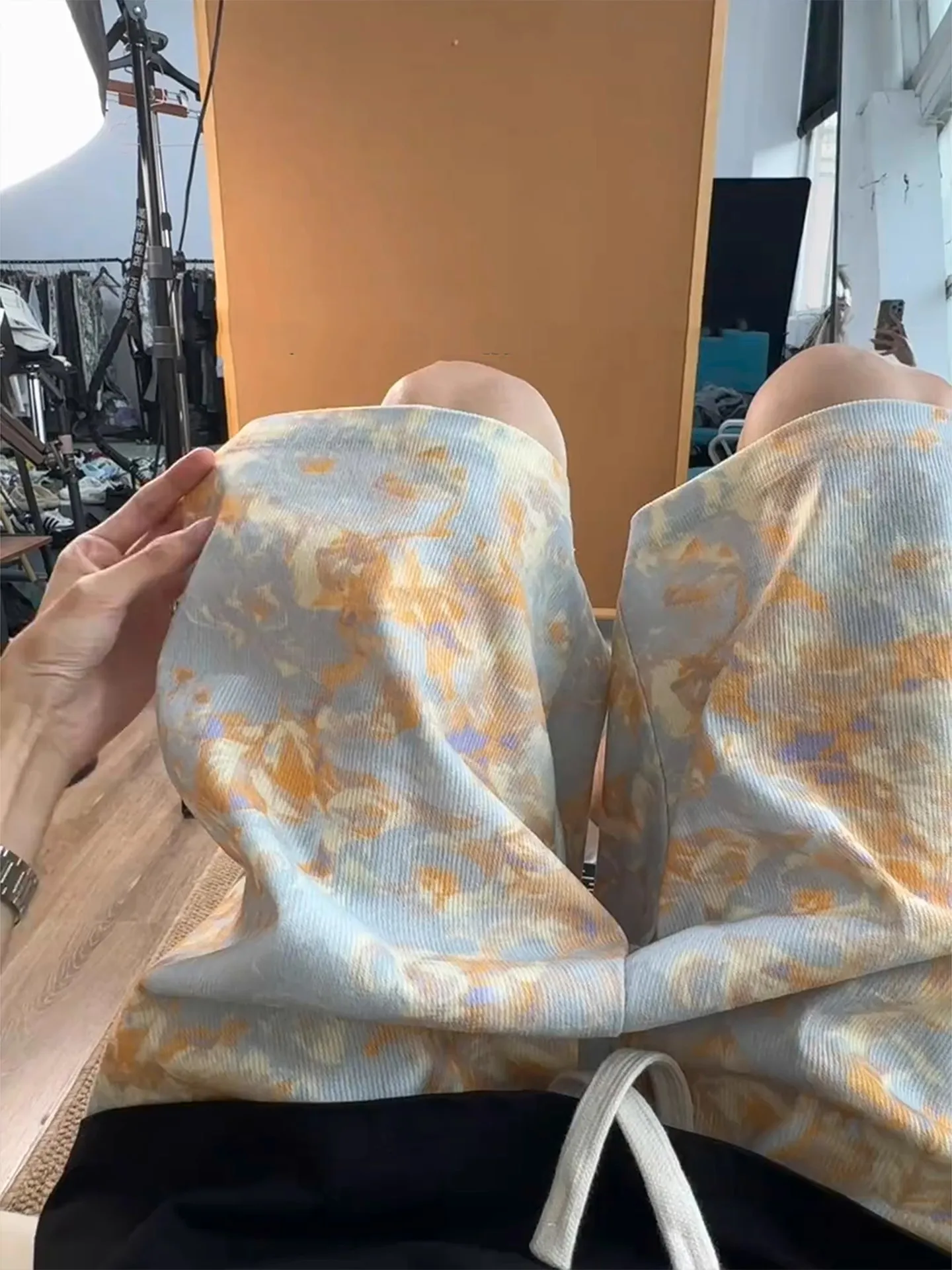 

Оксфорды с принтом тай-дай для мужчин и женщин, летние тонкие брюки в американском стиле ретро, элитные брюки пять четвертей, широкие пляжные брюки для пар