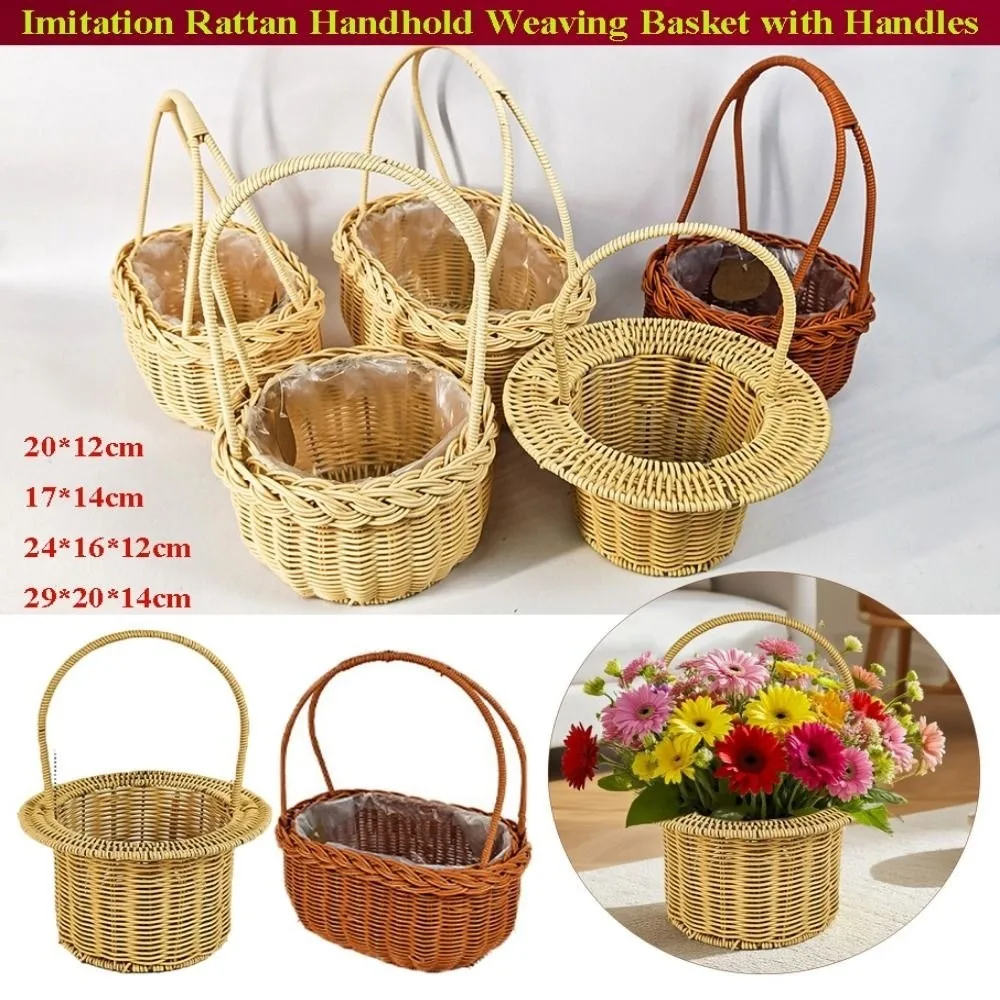 with Handle Imitation Rattan Storage Baskets Handwoven 8 Styles Handhold Weaving Basket Household Home Decoration Braid Basket