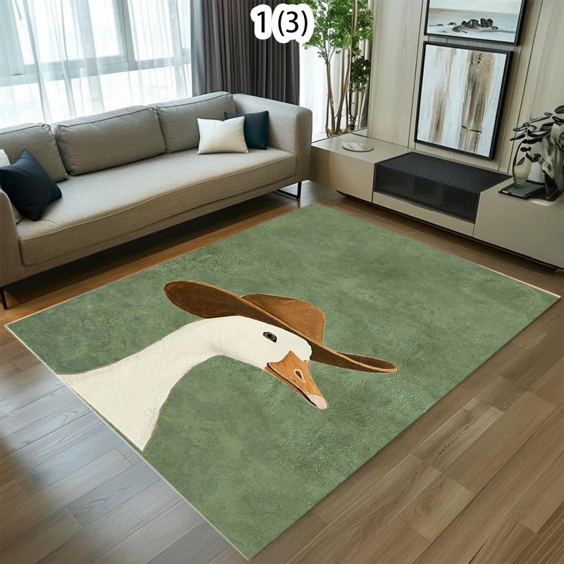 Cowboy Goose Area Rug Funny Western Duck Cowboy Hat Art Print Carpet Soft Non-Slip Floor Mat for Bedroom Living Room