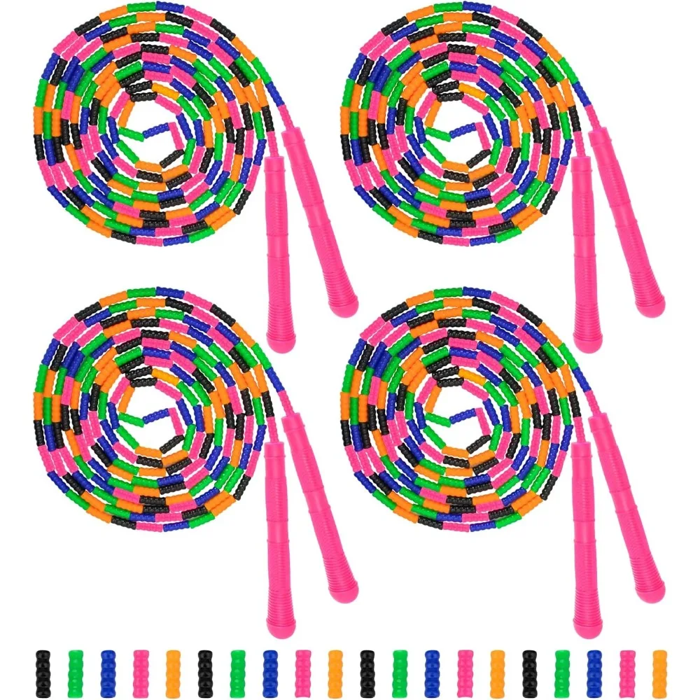 

16 ft long jump rope(4 pack), double dutch jump ropes soft beaded skipping for kids adults plastic segmented long enough for 4-