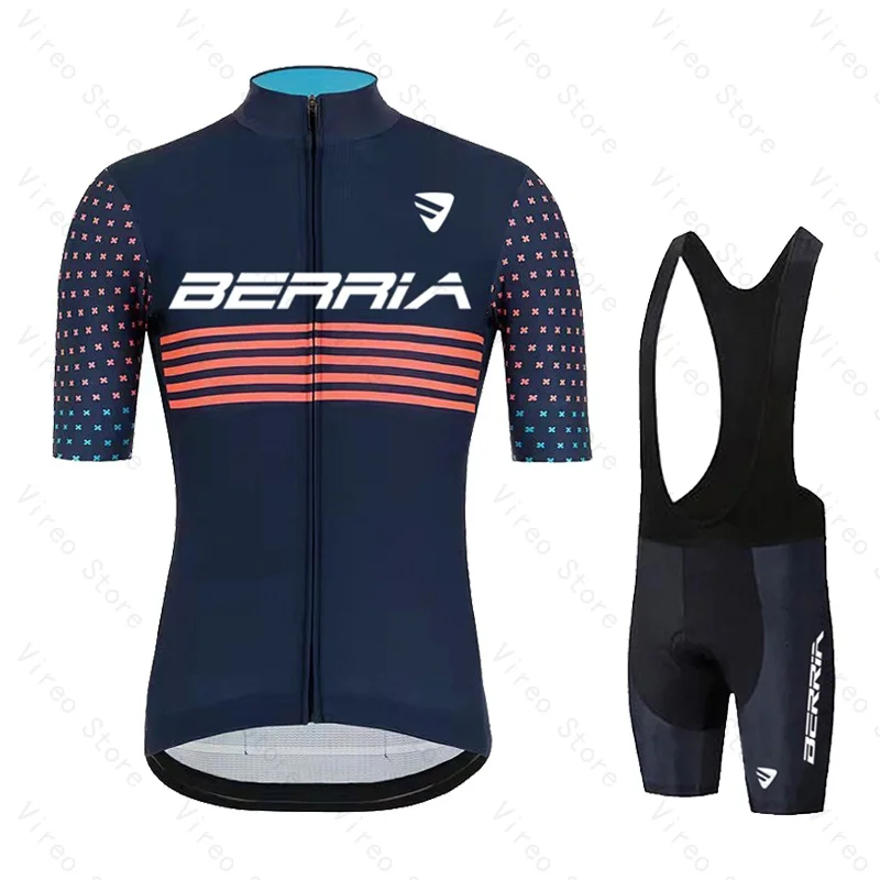 

BERRIA Men's Cycling Jersey Set Short sleeve and Bib Shorts Pro Race Bicycle Clothing Suit Summer MTB Ropa Maillot Breathable