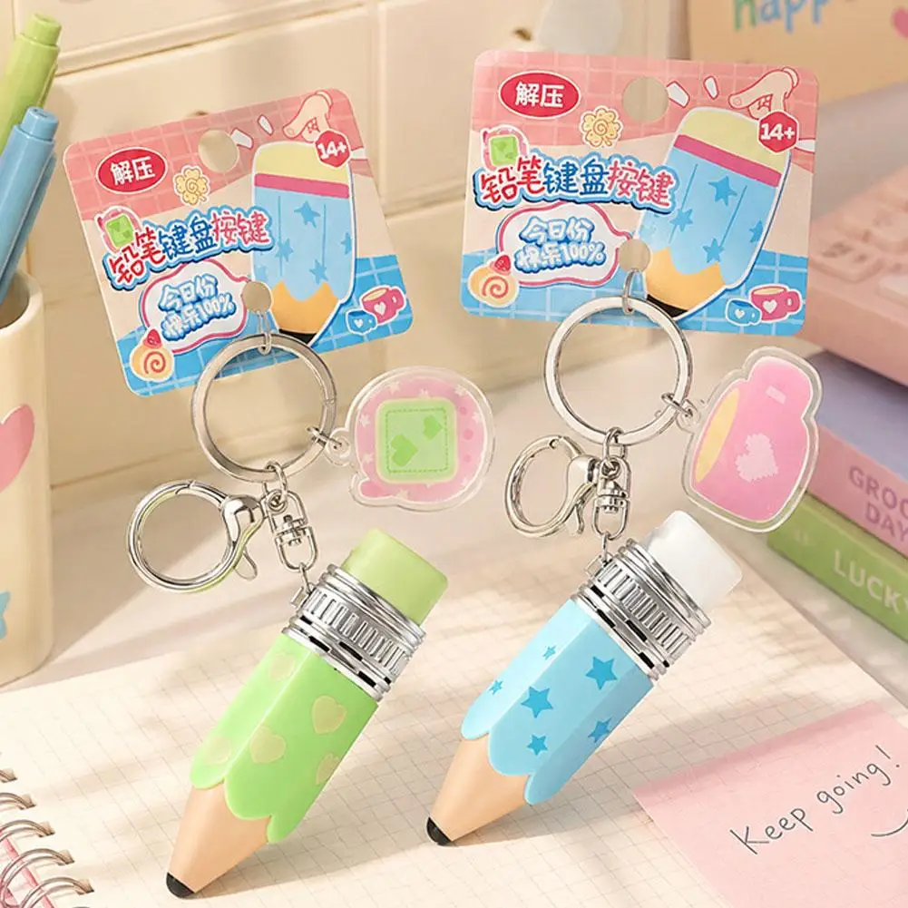 Niedlicher Click-Fidget-Schlüsselanhänger, Bleistift-Fidget-Spielzeug zur Stress- und Angstlinderung mit befriedigenden Klickgeräuschen im Tastaturstil, Geschenk für Erwachsene – Detail 12