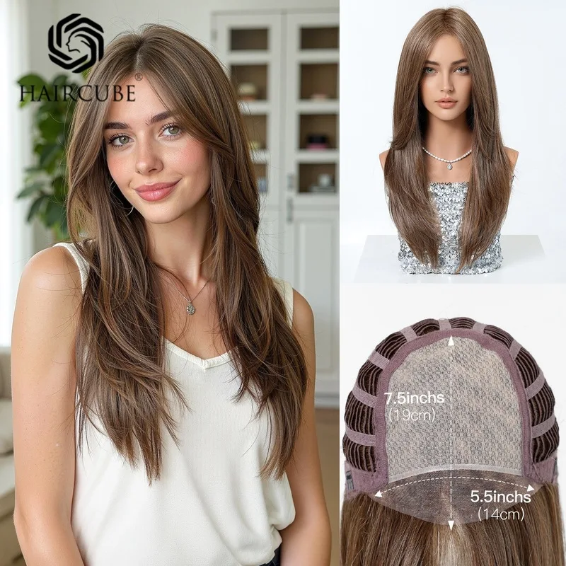 European American wig cap made with synthetic that mimics real hair seamless and glue-free long straight style