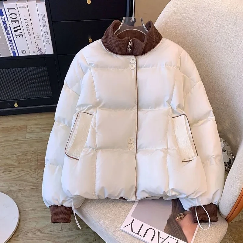

Женские зимние парки, пальто 2026, удобная женская пуховая хлопковая куртка с воротником-стойкой, утепленный вязаный воротник, женская верхняя одежда