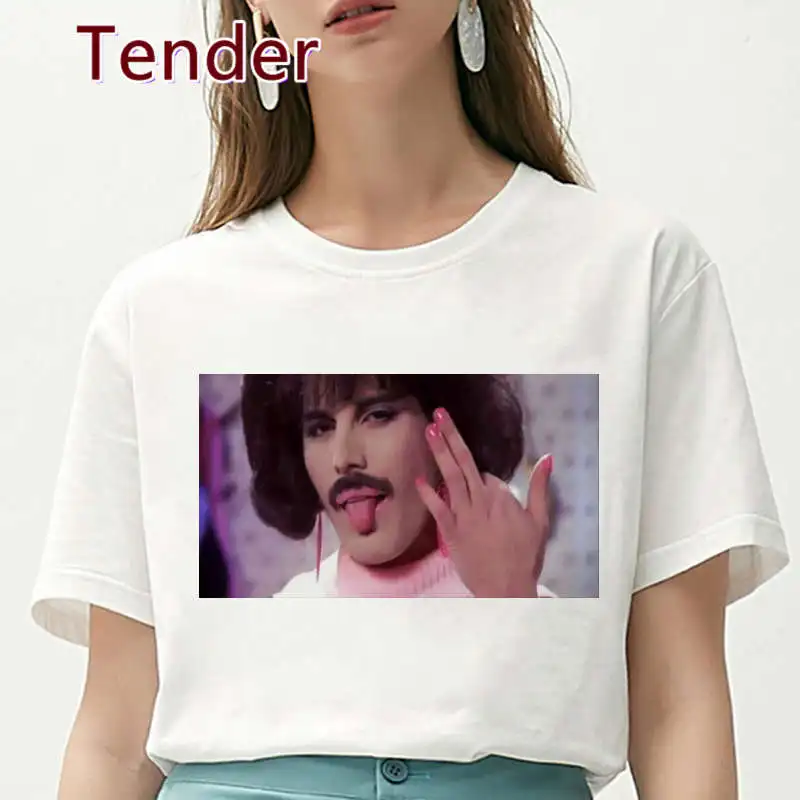 Freddie Mercury Shirt Women Summer Short Sleeve Harajuku Tee Shirt 90s Grunge Tshirt The Queen Band Graphic Y2k T-shirt Female