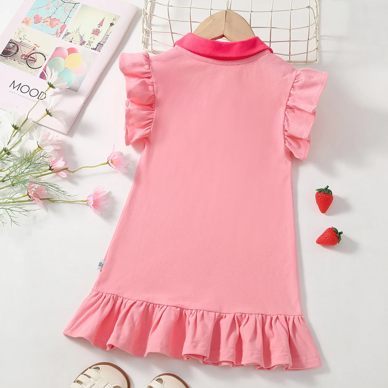 2026 Koreanisches Kleid für Mädchen, Sommerkleid mit Kragen und Stickerei, Rüschensaum, Prinzessinnenkleid 1-6 Jahre – Detail 4
