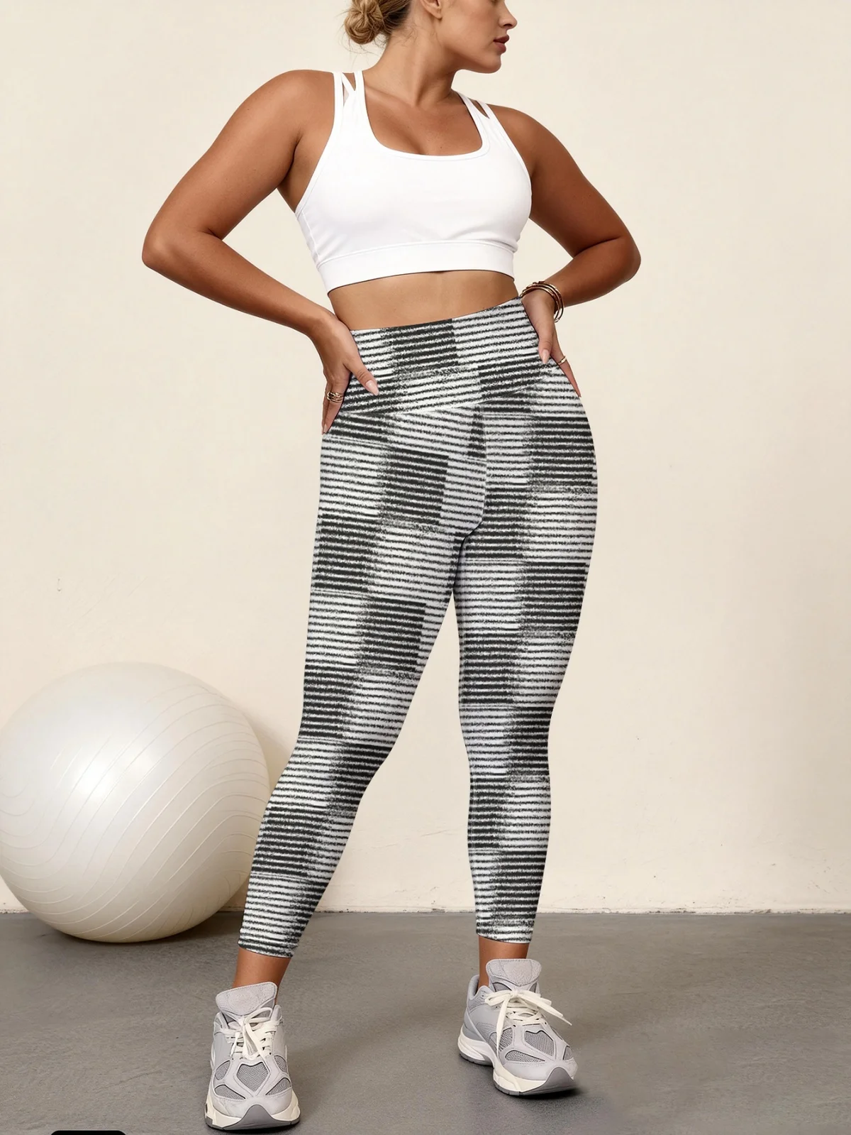 

Черно-белые женские брюки для йоги с вертикальными полосками и текстурным принтом, с высокой талией, эластичные, быстросохнущие, для занятий спортом.