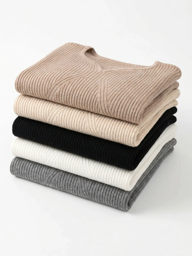 2026 Autumn Winter Slim Long Sleeve Badycon High Quality Sweater Basic V-neck Chic Women Pullover Female Knitted Ribbed Sweater