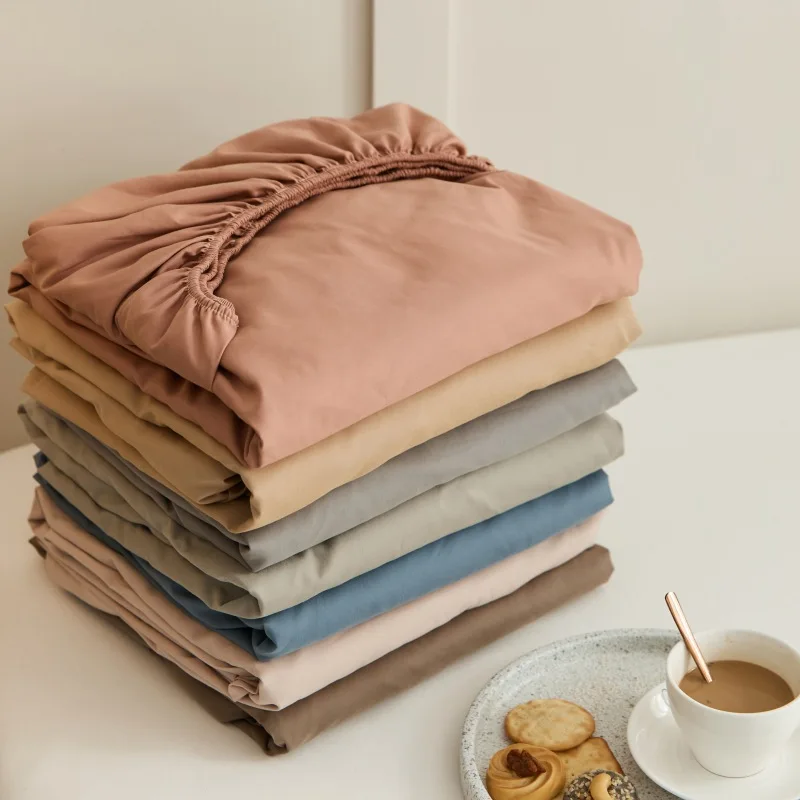 Fitted Bed Sheet with Elastic Band Solid Color Washed Cotton Mattress Cover for Single Double King Queen Bed 140/150/160/180/200