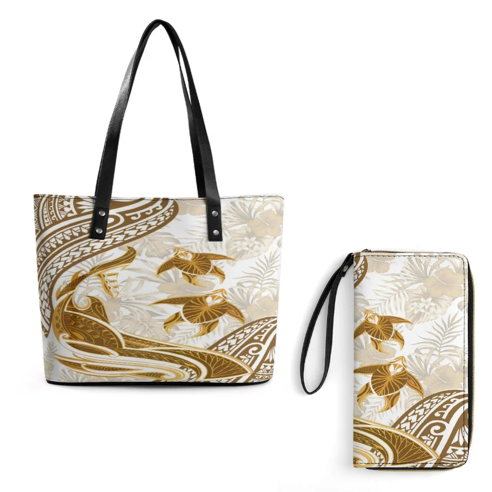

Pacific Islands Vintage Art Print 2-Piece Women'S Bag Large Capacity Shoulder Bag Custom Polynesian Women Pu Handbag And Purse