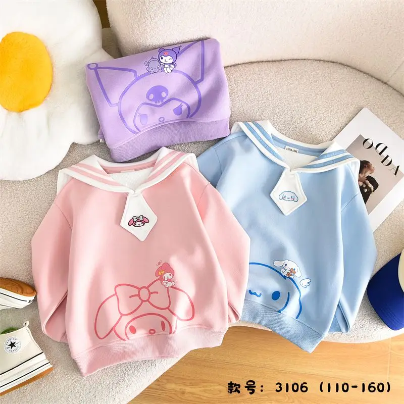 

Sanrio Kuromi Hoodie Little Girl Spring and Autumn Season Cinnamoroll My Melody Cartoon Pullover Kawalii College Wind Sweatshirt