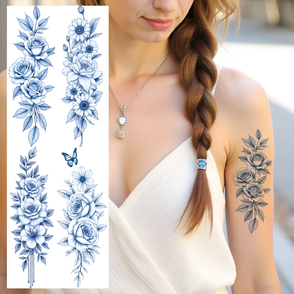 

12pcs Temporary Tattoo Butterflies Temporary Tattoo Stickers Snake Floral Patterns Waterproof Long-lasting Body Stickers For