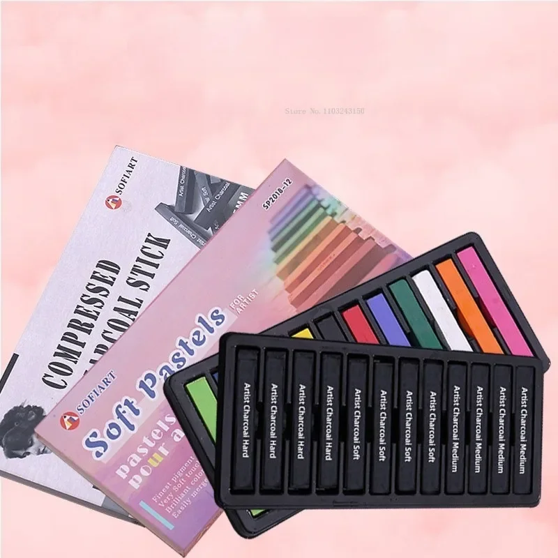 12pcs Boxed Square Color Oil Painting Stick Sketch Charcoal Pen Art Supplies Beginner Painting Coloring Pen Doodle Tools