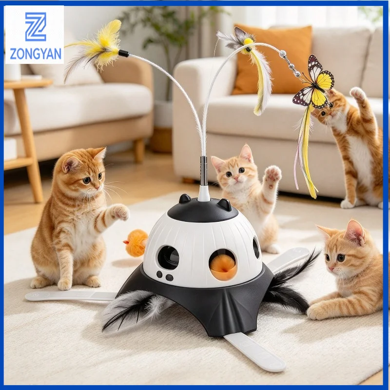 ZONGYAN Cat Electric Toy 3 In 1 Automatic Interactive Game With Feather Wand For Indoor Cats Self Play Entertainment