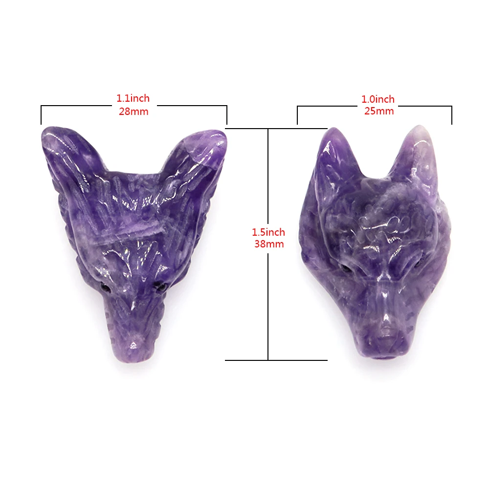 Wolf Head Pendants, Natural Healing Crystal, Amethyst, Hand Carved Animal Statue, Figurine Decor, Gemstones Necklace, 1.5