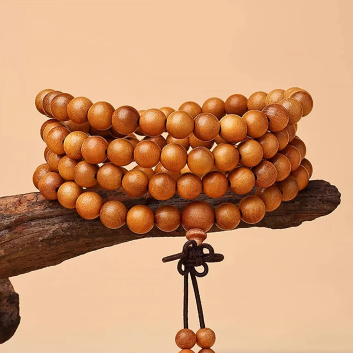 

Peach Wood 108 Beads Mala Bracelet, Multi-Layer Buddhist Prayer Beads, Protection Amulet, Unisex Spiritual Jewelry Gift