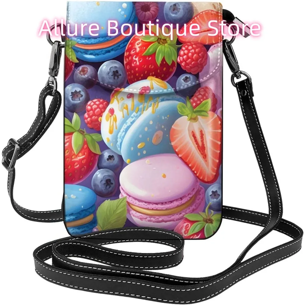 

Сумка через плечо с рисунком макарон для женщин, маленькая дорожная сумка из искусственной кожи для мобильного телефона, легкий мини-кошелек для телефона, кошелек через плечо