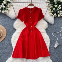 Sleeveless Single Breasted Turn-down Collar Elastic Bodycon A-line Sexy Fashion Beach Vacation Women Casual Slim Vestidos Dress