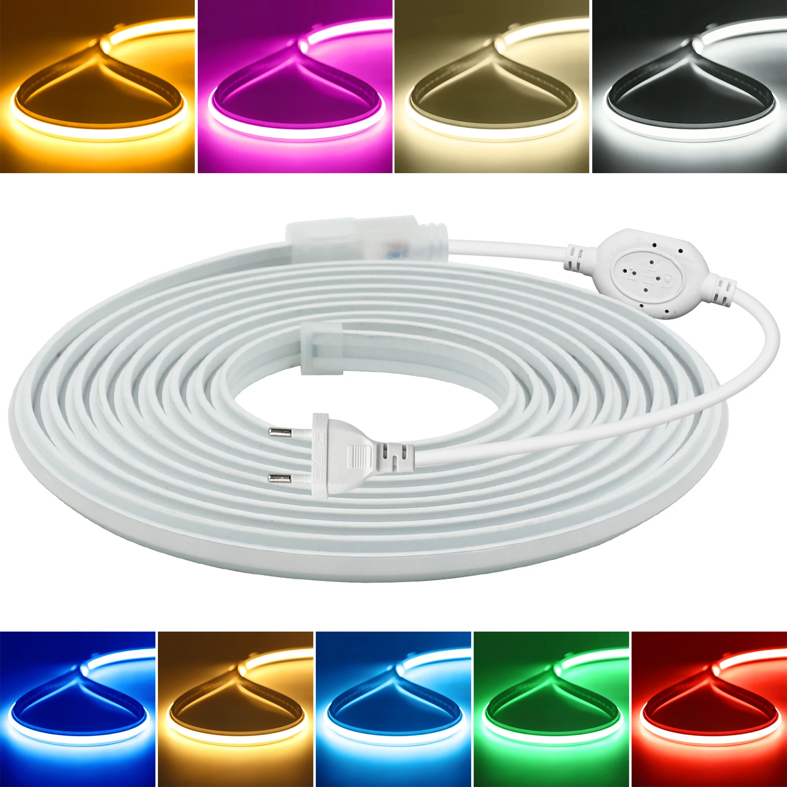 AC 220V Flexible COB Neon Light Waterproof LED Ribbon Strip White/Pink/Ice Blue/Red/Yellow Indoor Outdoor Decor Lighting