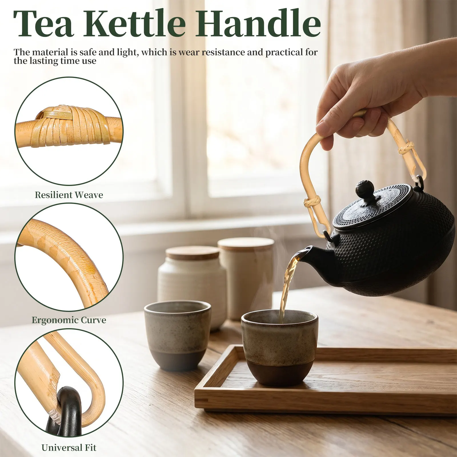 Bamboo Teapot Grip Replacement Handle for Kettle Anti-Scald Smooth Surface Easy to Clean Long-Lasting Teapot Handle Bamboo