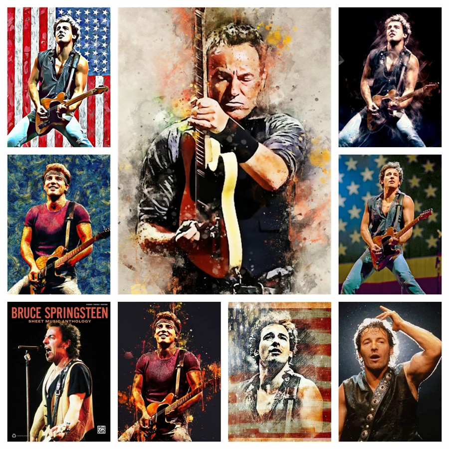 Heavy Metal Rock Gitarrist Bruce Springsteen Diamantgemälde Heartland Musik Der Boss Aquarell Kunst Kreuzstich Geschenk Dekor