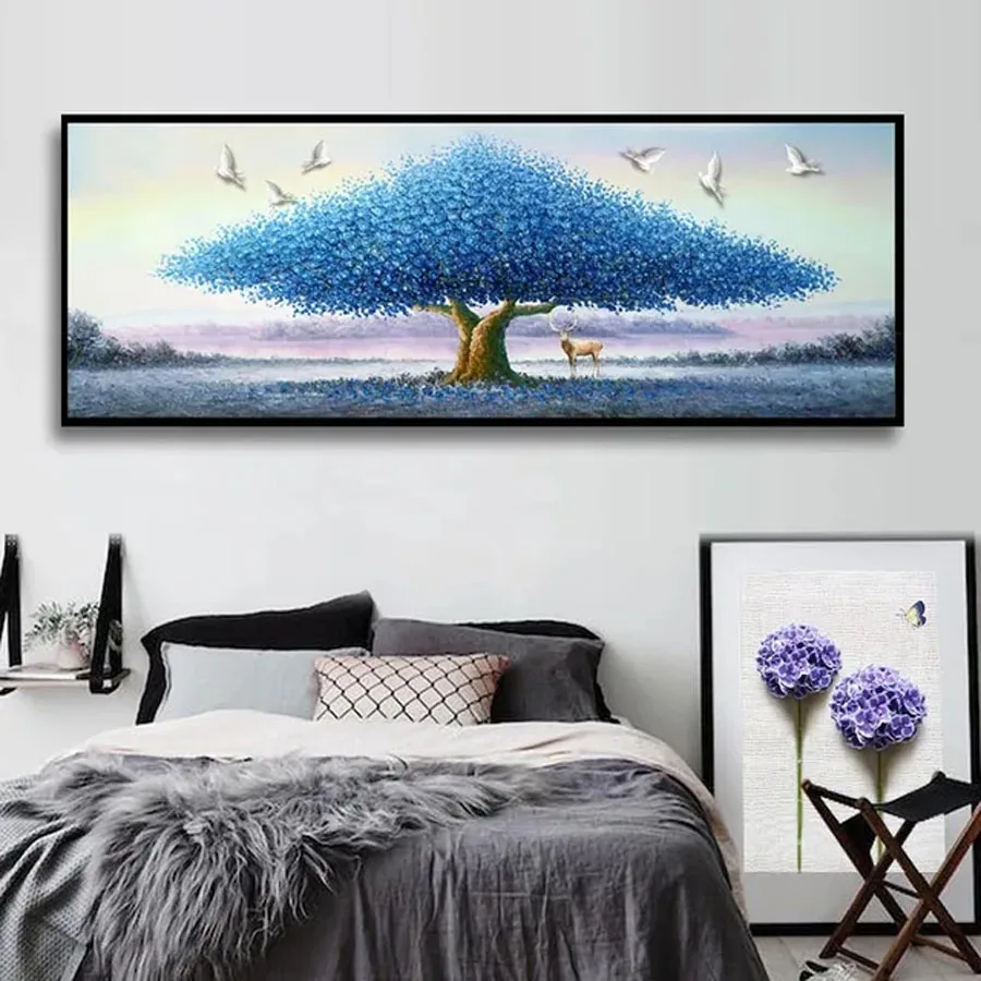 Diamond Painting Large Size Abstract Colored Tree Bird Mosaic Embroidery Full Rhinestone Picture Landscape Wall Decor AA4971