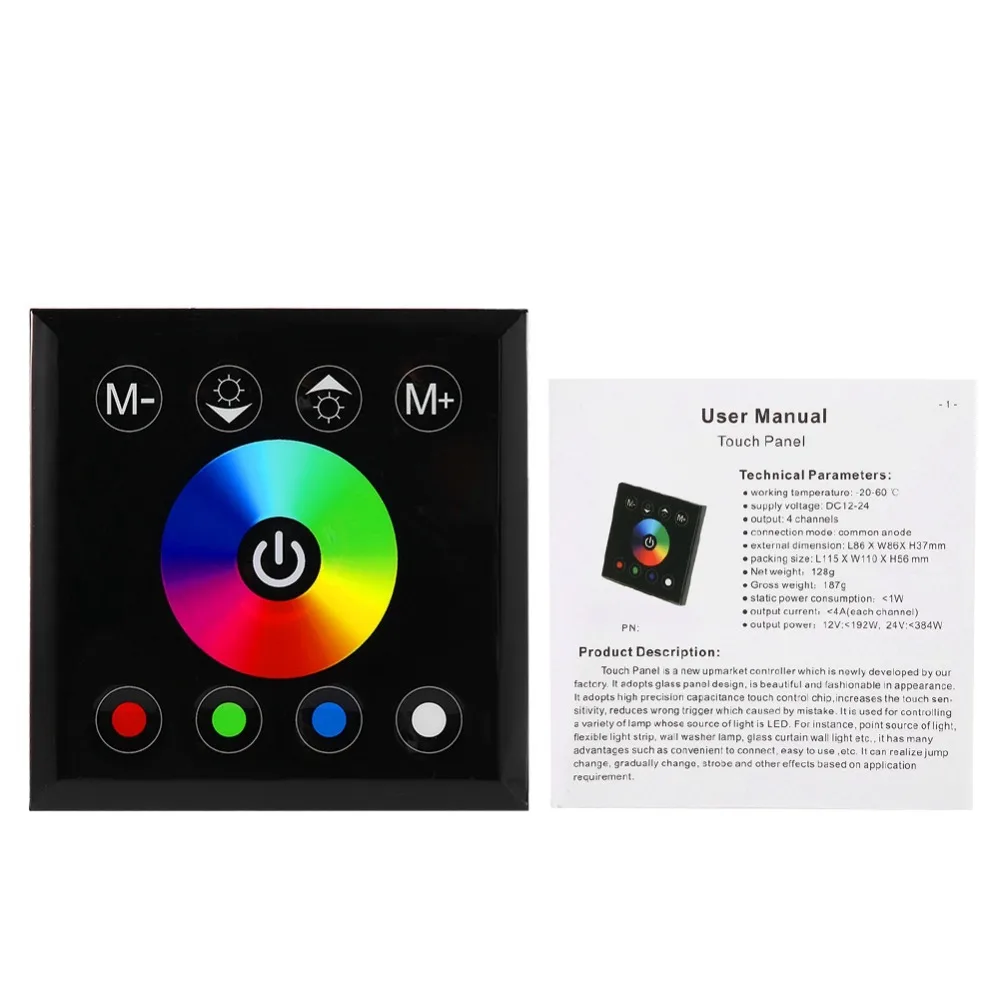 Capacitive Touch LED Touch Panel Controller 4 Channels 12-24V DC Input LED Strip Light Controller Wall Mounted Controller